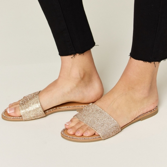 Rosy Gleam Rhinestone Flat Sandals - Picture 2 of 6